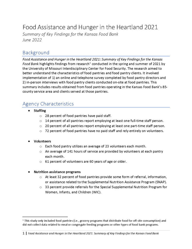 Key Findings
Kansas Food Bank Service Area