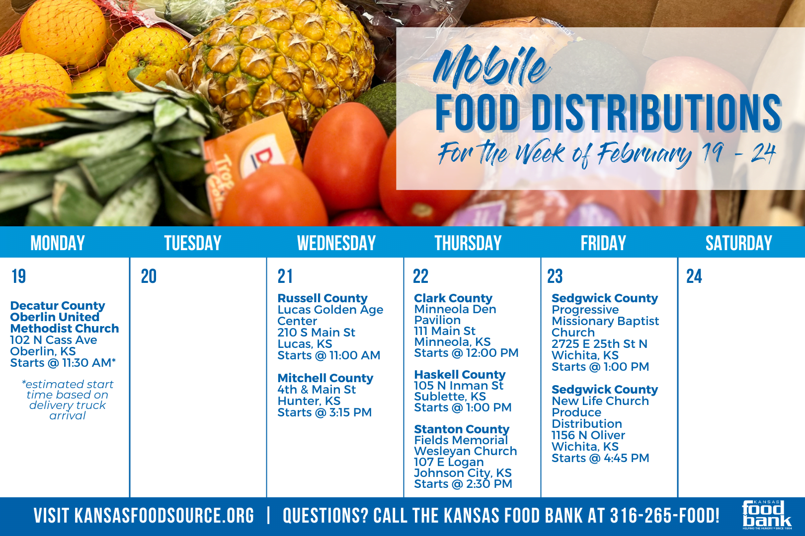 Mobile Pantry Distributions Feb 19th 24th Kansas Food Bank